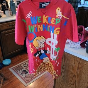 Red Graphic Tee with Cartoon Print